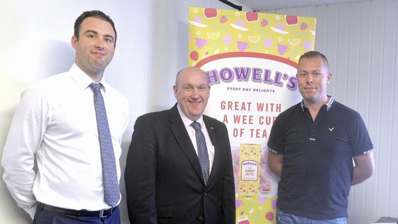 Ross Irwin, production manager at Howell&#39;s; councillor William Leathem from Lisburn &amp; Castlereagh Council; and Stephen Harte 