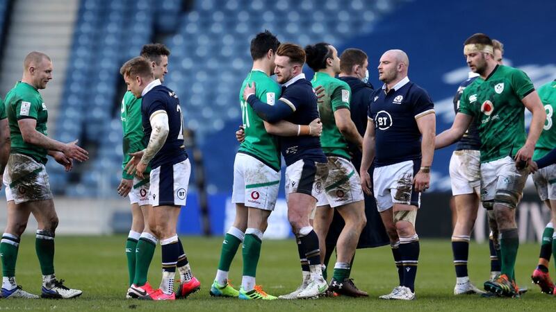 Ireland and Scotland players embrace following Sunday's Six Nations clash at Murrayfield<br />Picture by PA&nbsp;&nbsp;
