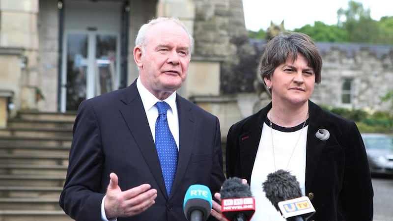 Deputy First Minister Martin McGuinness outside Stormont Castle with First Minister Arlene Foster. Mr McGuinness does not believe that the north&#39;s interests will be represented at the European Exit and Trade Committee PICTURE: Matt Bohill 