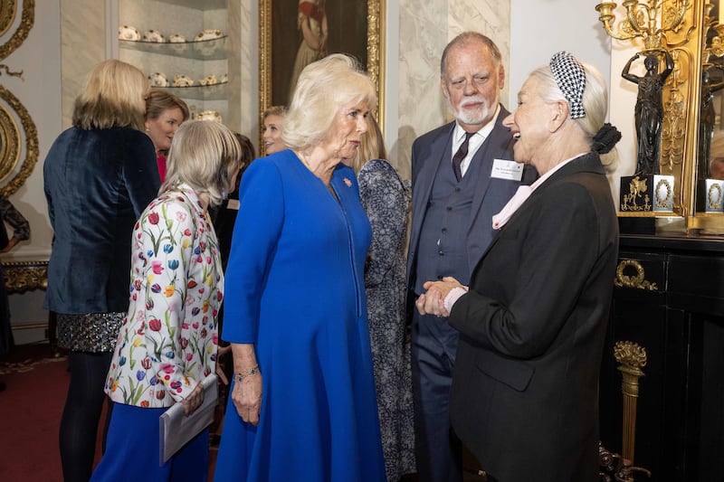 The Queen chats to Dame Helen Mirren and her husband director Taylor Hackford. Paul Grover/The Telegraph