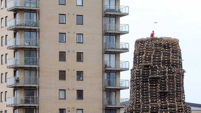 The bonfire yesterday close to Sandy Row in south Belfast 