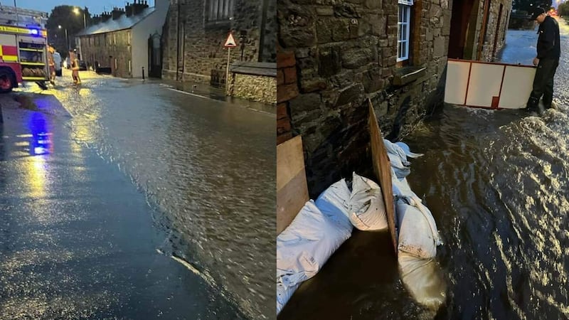 Flooding in Castlederg on Saturday evening. (Images: Ruairí McHugh)