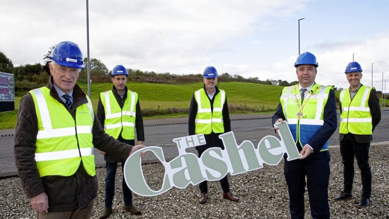 Braidwater&#39;s chief executive Patrick McGinnis with Cllr Brian Tierney (front) at Skeoge roundabout with the Eglinton firm&#39;s senior directors (back L-R) Joe McGinnis, Vincent Bradley and Dermot Mullan. 