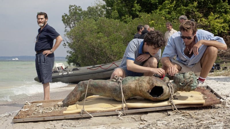 Michael Stuhlbarg, Timothee Chalamet and Armie Hammer in Call Me By Your Name 
