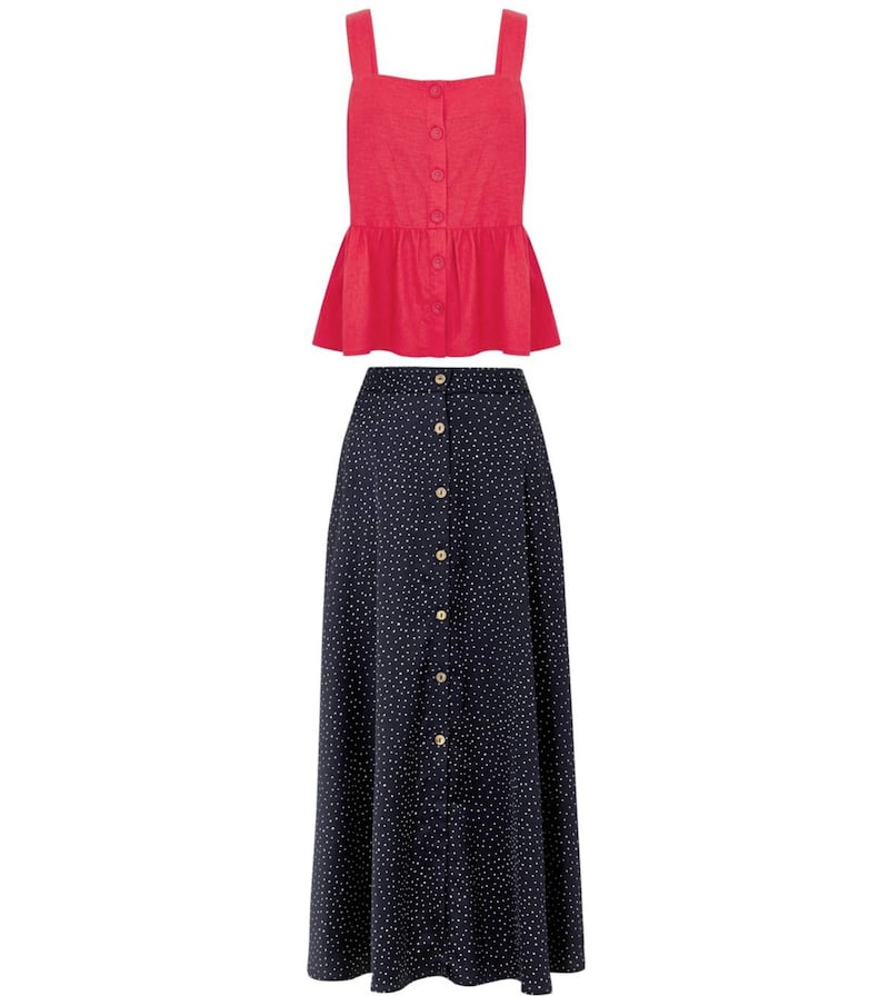 Marks and Spencer Collection Linen Rich Camisole Top, &pound;25; Polka Dot A-Line Maxi Skirt, &pound;39.50 