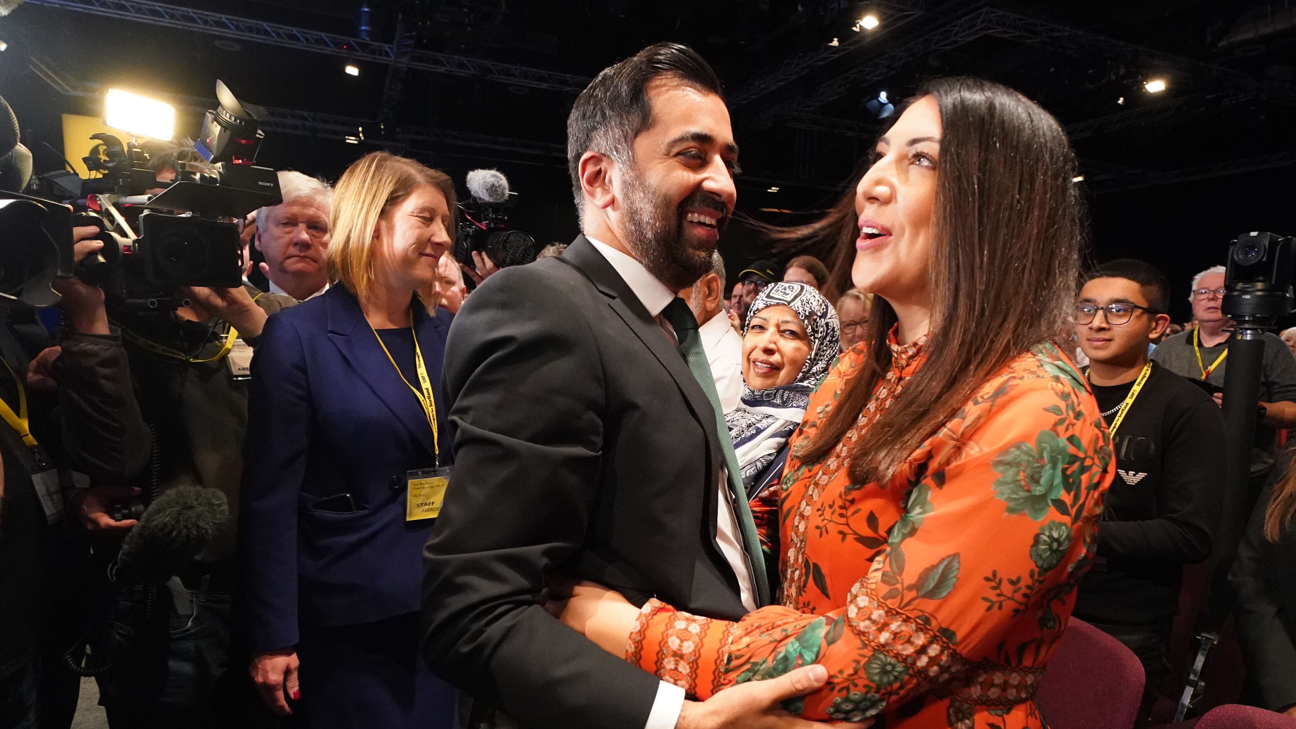 Scotland First Minister Humza Yousaf and his wife Nadia El-Nakla have spoken of their joy at her parents’ safe return from the Gaza Strip (Andrew Milligan/PA)