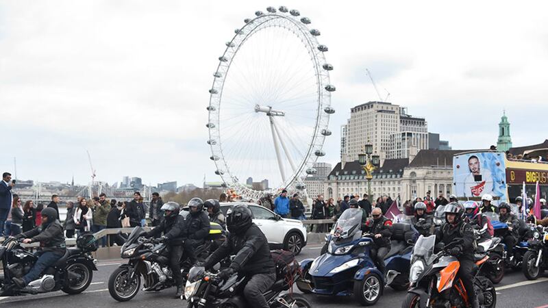 Motorcyclists take part in the Rolling Thunder ride protest in London, to support of Soldier F who is facing prosecution over Bloody Sunday&nbsp;
