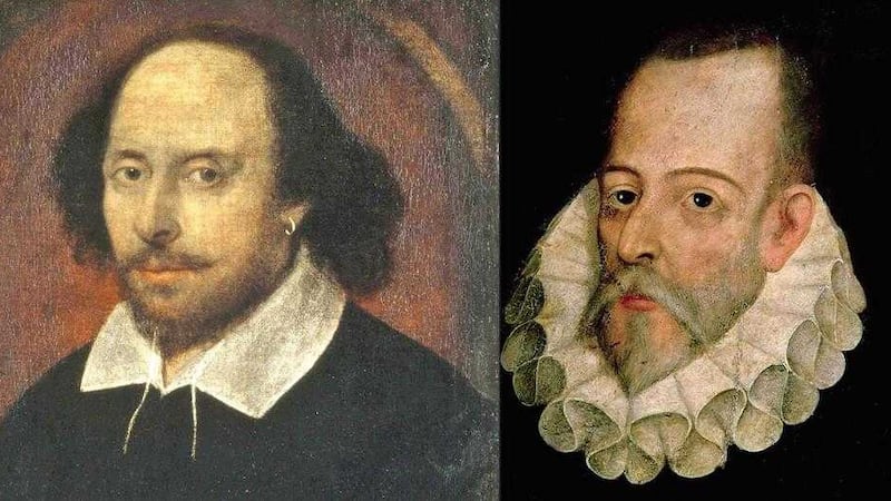William Shakespeare, left, and Miguel de Cervantes both died in April 1616 