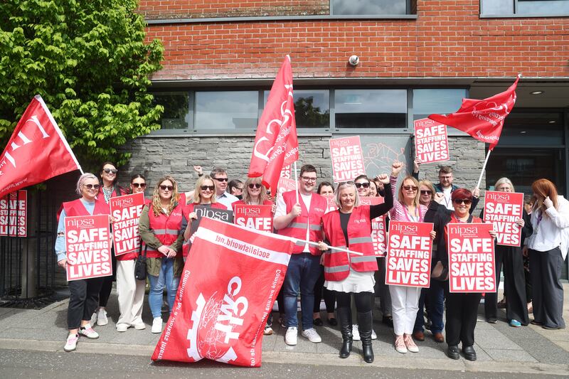 Nipsa members on strike at the Shankill Wellbeing and Treatment Centre. PICTURE: MAL MCCANN