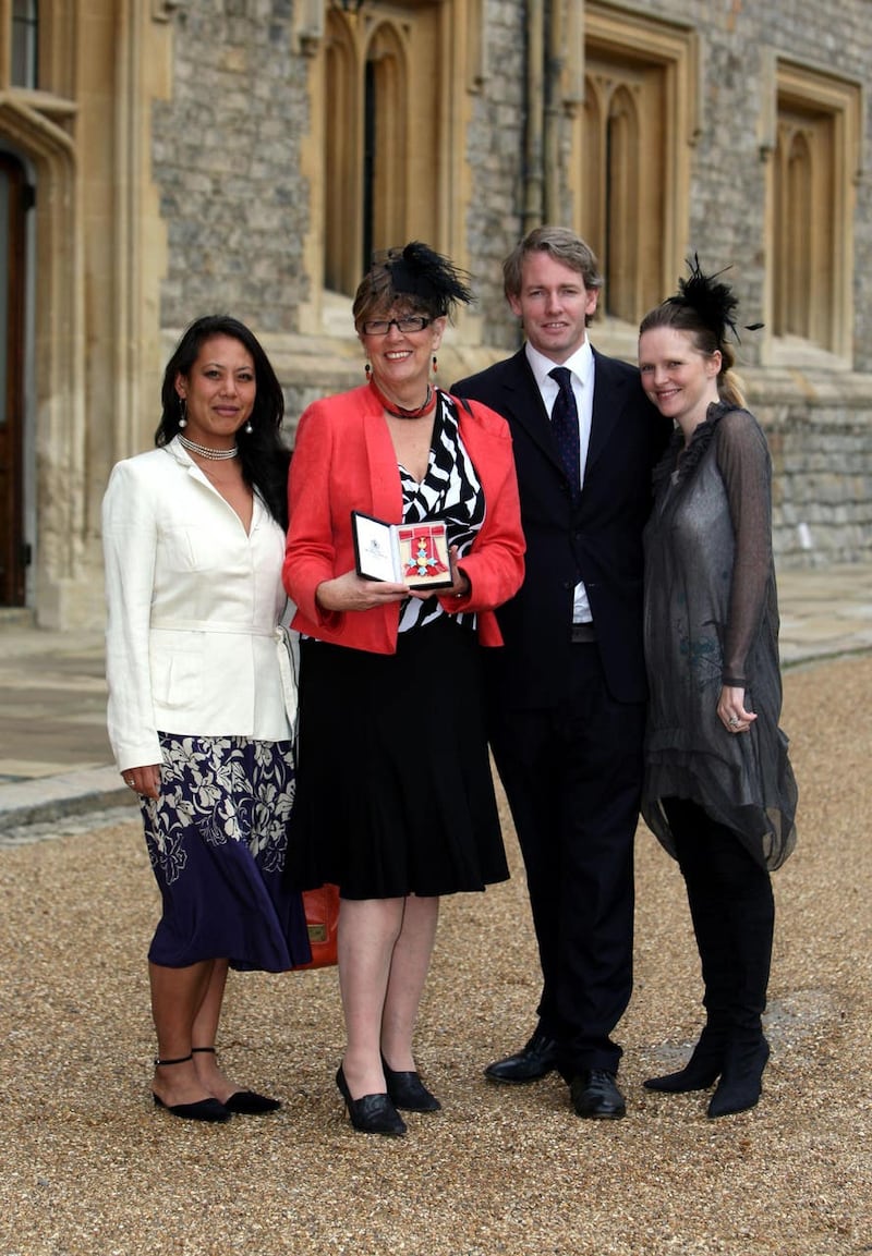 Prue Leith, with daughter Li-Da, left, and son Daniel and his wife Emma