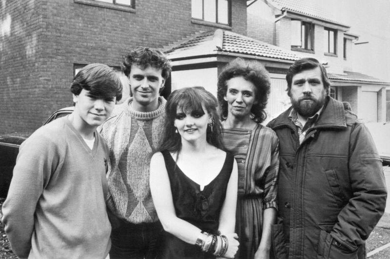The Grant family in Brookside - (from l-r) Simon O’Brien (Damion), Paul Usher (Barry), Shelagh O’Hara (Karen), Sue Johnston (Sheila) and Eric Tomlinson as Robert Grant (