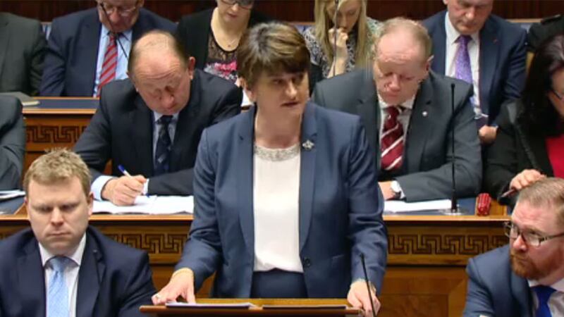 Arlene Foster at Stormont making her statement on the Renewable Heating Initiative scandal&nbsp;