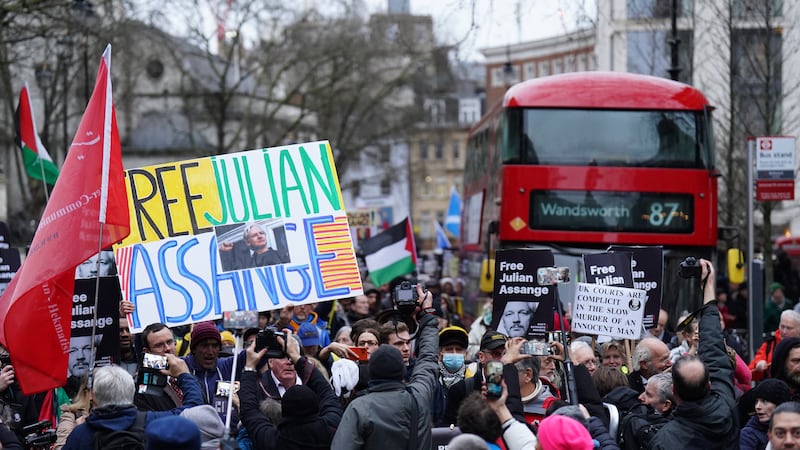 Supporters of Julian Assange marched to Downing Street in February