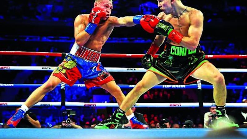 Michael Conlan on his way to a comfortable points victory over Vladimir Nikitin in New York on Sunday morning Picture: Mikey Williams/Top Rank