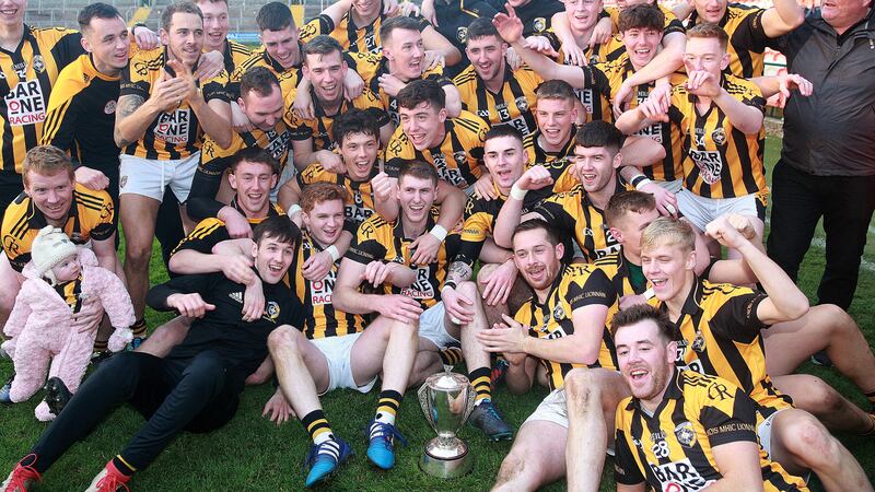 Crossmaglen's players celebrate regaining their county SFC title Picture by Bill Smyth