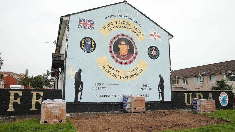 Building materials at a loyalist wall mural on Housing Executive land in the lower Shankill area. Picture by Mal McCann 