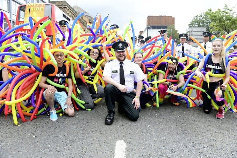 PSNI officers taking part in the Belfast Pride parade in 2018 
