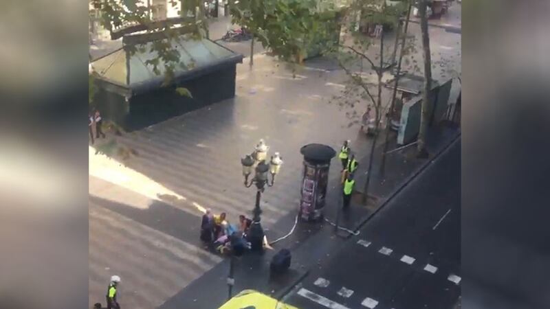 Screengrab taken with permission from video posted on twitter by @pawilerma of the scene in La Rambla, Barcelona