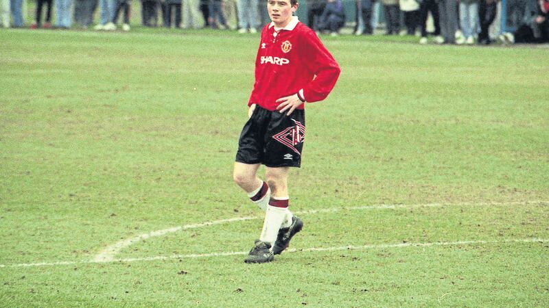 &nbsp;Adrian Doherty during a comeback game for Manchester United&rsquo;s &lsquo;A&rsquo; team against Manchester City &lsquo;A&rsquo; in March 1993<br />Picture by Mick Winters
