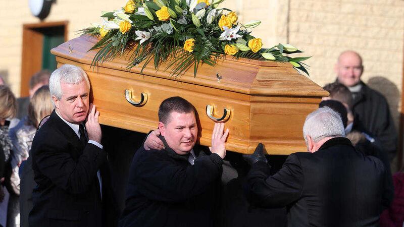 The funeral of Eddie Girvan takes place at the Mullholland Funeral home in Carrickfergus. Picture Mal McCann. 