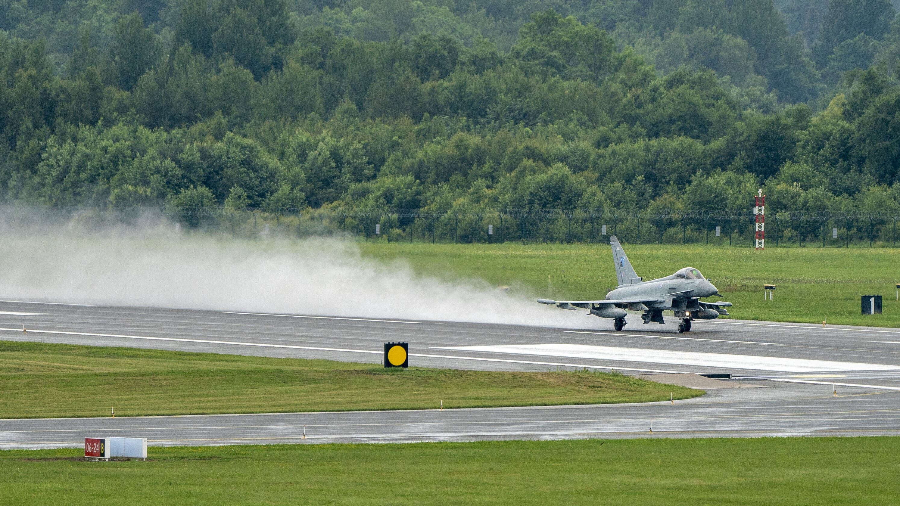 An RAF Eurofighter Typhoon jet takes off from the Amari airbase in Estonia (Jane Barlow/PA)