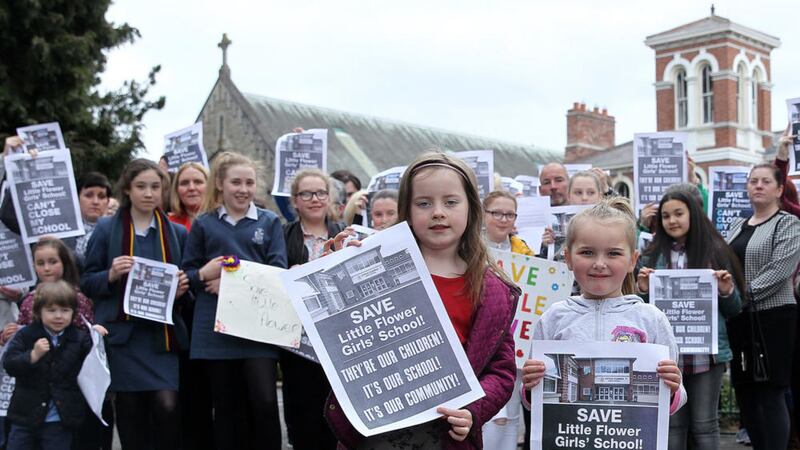 Concerned parents and pupils protest the closure of Little Flower Girls&#39; school. Picture by Philip Walsh 