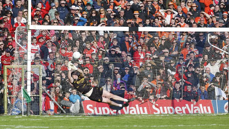 The heroics of Odhran Lynch in the Derry goals denied Armagh a first Ulster title win in 15 years     Picture: Philip Walsh