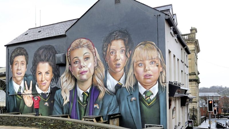 The Derry Girls&#39; mural is already attracting fans of the hit series to the city. Picture by Margaret McLaughlin. 