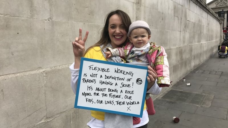 There was a huge flashmob in London to raise awareness of the need for more flexible working hours for parents.