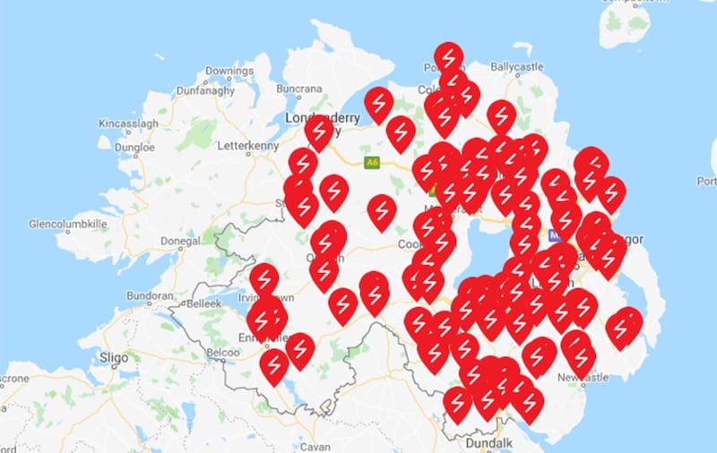 Storm Ali has caused power cuts across the north as this map from NIE shows&nbsp;