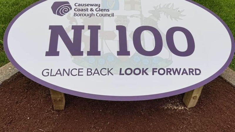 A &#39;NI 100&#39; sign put up outside Ballycastle in Co Antrim has been stolen 