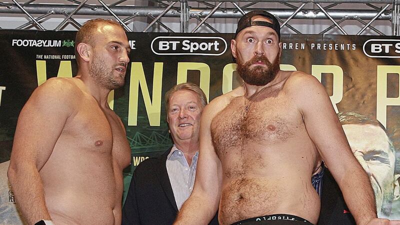 Tyson Fury (right) with Francesco Pianeta ahead of their fight at Windsor Park. Picture: Bill Smyth