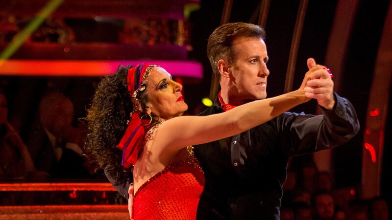 Lesley Joseph and Anton Du Beke during BBC1's Strictly Come Dancing. Picture by Guy Levy, BBC/Press Association  &nbsp;