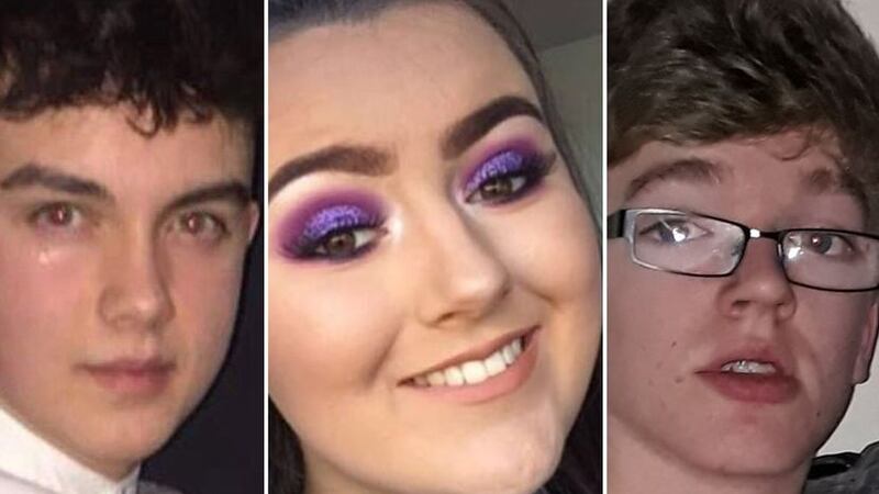 From left, Connor Currie (16), Lauren Bullock (17) and Morgan Barnard (17) died following a crush outside a St Patrick's Day disco at the Greenvale Hotel in Cookstown&nbsp;