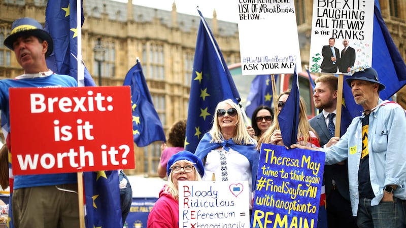 Anti-Brexit demonstrators campaign opposite the Houses of Parliament in London<br />Picture by Yoi Muk/PA&nbsp;