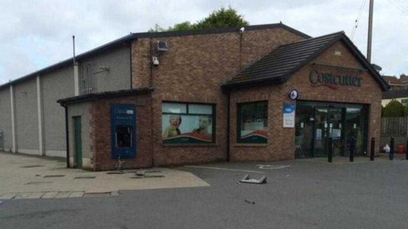 The ATM outside a Costcutter&#39;s shop in Hamiltonsbawn, Co Armagh which was damaged in an explosion 