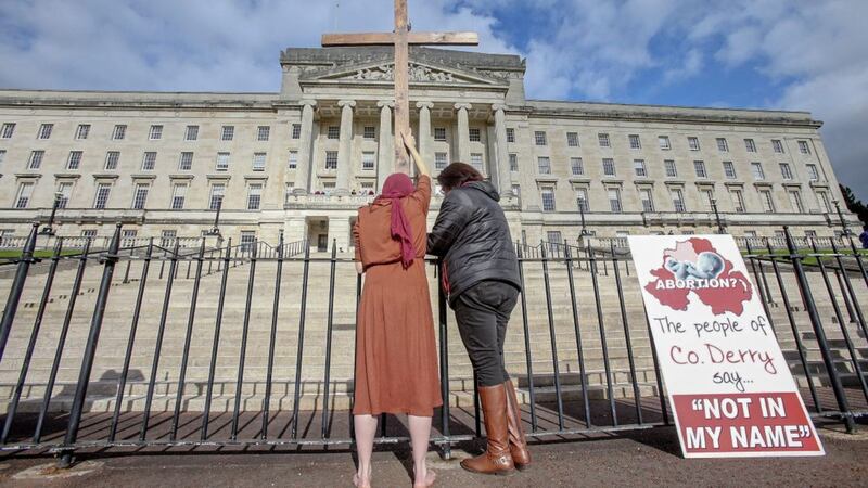 Protesters gathered outside Stormont as unionist MLAs attempted to debate Westminster-imposed changes to abortion law 