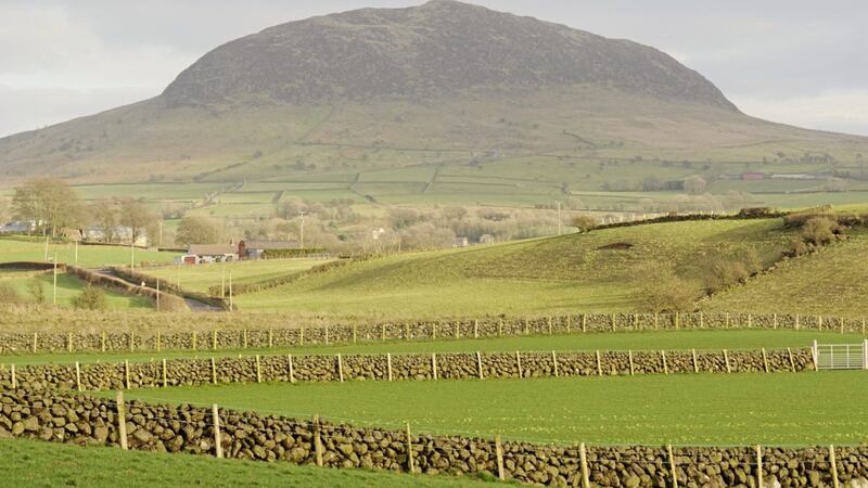 Slemish Mountain, Co Antrim, Northern Ireland in profile. It is alleged that St Patrick tended sheep on his mountain when he was in captivity. 