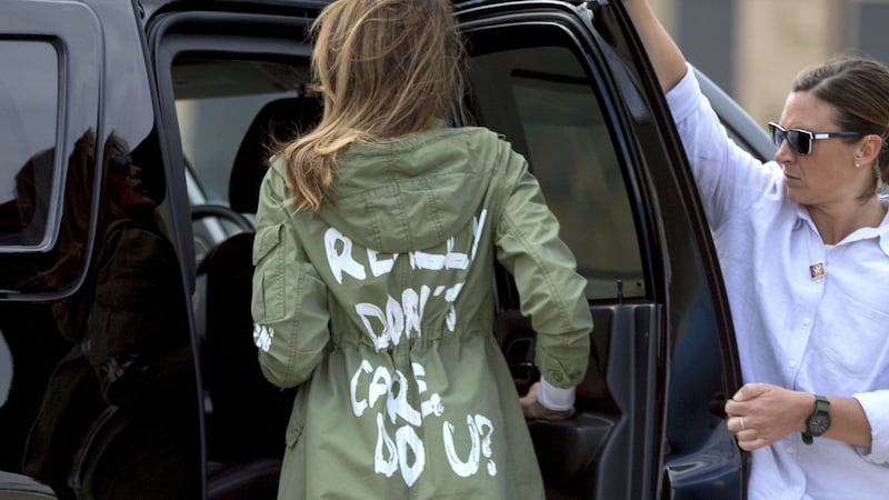 She wore the coat en route to Texas to visit unaccompanied migrant children.