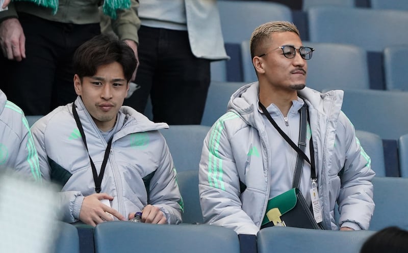 Daizen Maeda, right, watched the Scottish Gas Scottish Cup semi-final from the stand