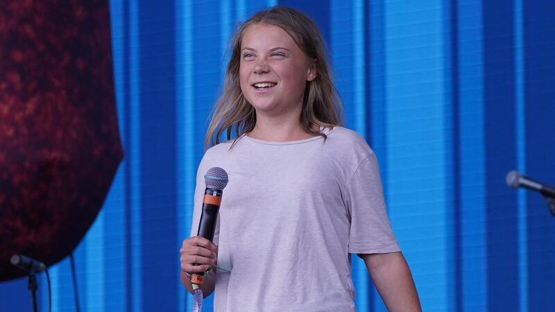 The 19-year-old environment activist addressed the festival crowd from the Pyramid Stage.