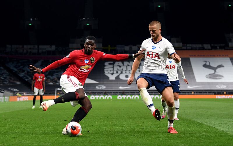 &nbsp;Manchester United's Paul Pogba (left) and Tottenham Hotspur's Eric Dier battle for the ball during the Premier League match at the Tottenham Hotspur Stadium, London.
