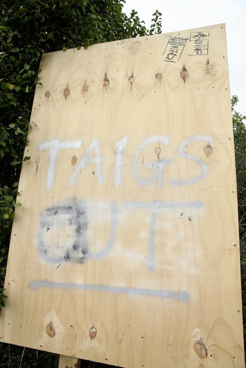 A sign in Clough Co Down, being treated as a hate crime by the PSNI. Picture by Mal McCann 