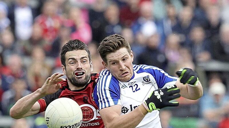 Down&#39;s effective pressure on Monaghan&#39;s kickout was an important part of their win. Picture by Philip Walsh 