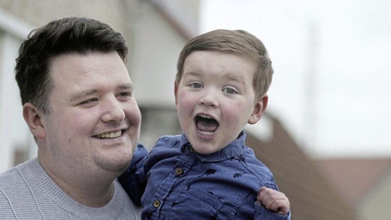 M&aacute;irt&iacute;n Mac Gabhann with his son D&aacute;ith&iacute; (4) who is waiting for heart transplant and has just recovered from coronavirus. Picture by Hugh Russell. 