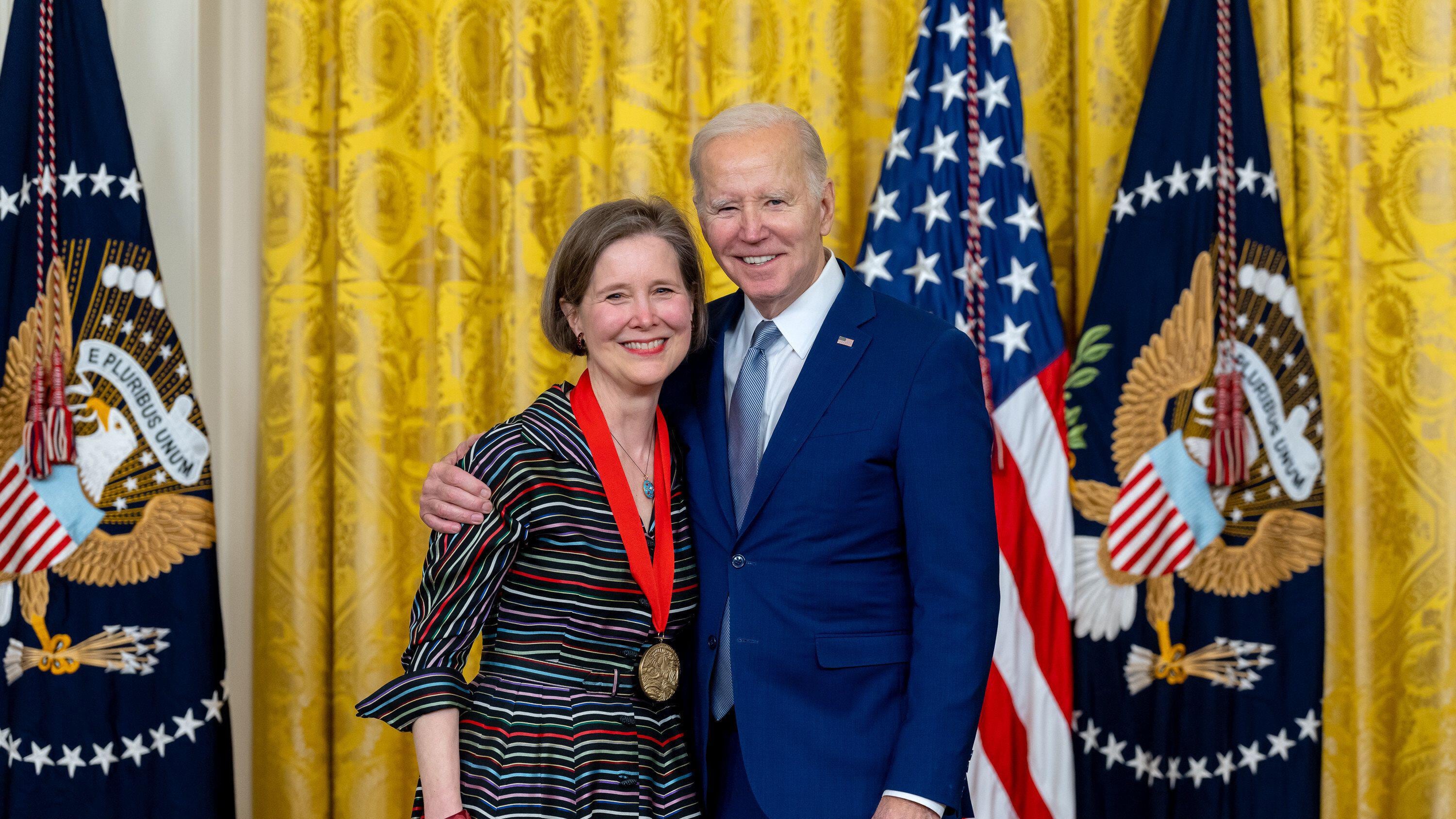 Former president Joe Biden presented the 2021 National Humanities Medal to Ann Patchett in the White House