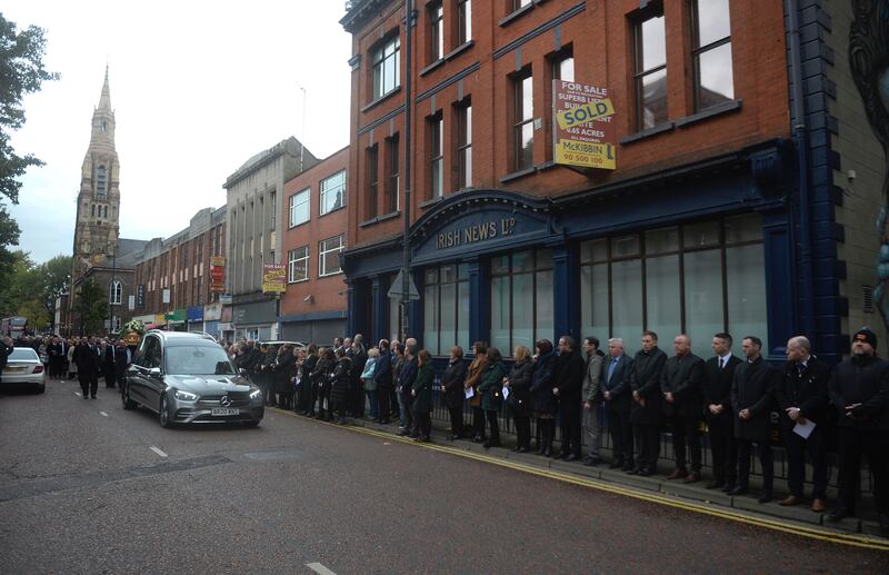 Family, friends and work colleagues attend the funeral of Hugh Russell at St Patrick's church on Donegall Street in Belfast. Picture by Mark Marlow
