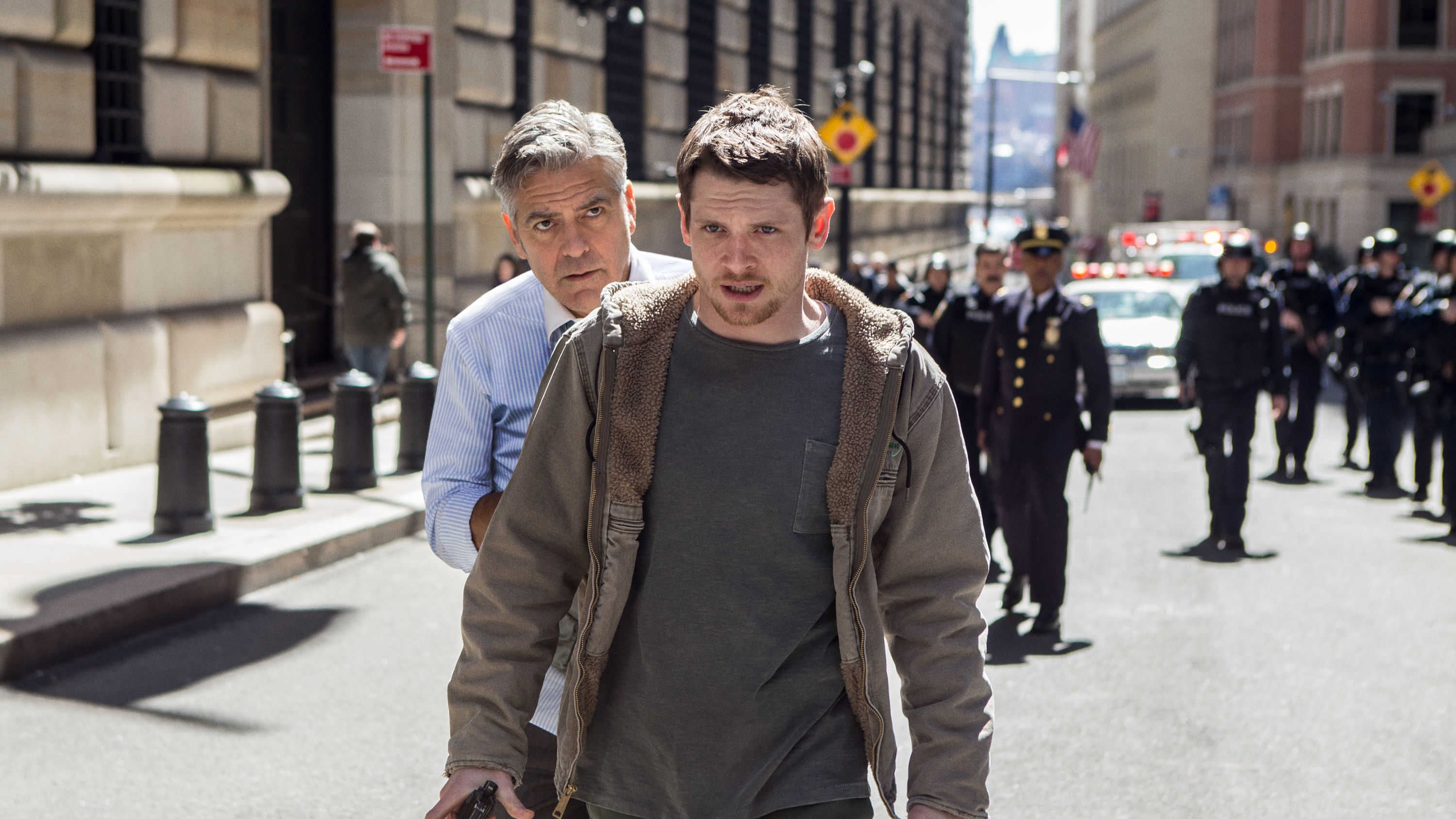 George Clooney and Jack O'Connell in Money Monster