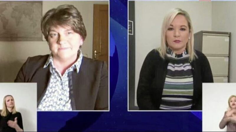 Arlene Foster and Michelle O&#39;Neill led their daily press conference remotely 
