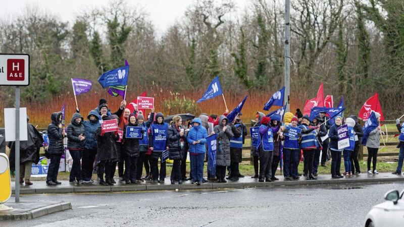 There was a large turnout at the official picket line in Enniskillen. Picture by Ronan McGrade 